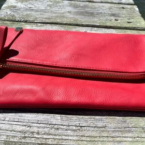 Coral snap faux leather Clutch